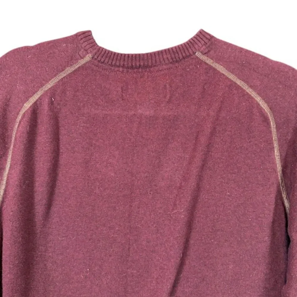 Eddie Bauer Merino Wool Blend Sweater with waffle knit Front Burgundy Gray XLT - Picture 5 of 13